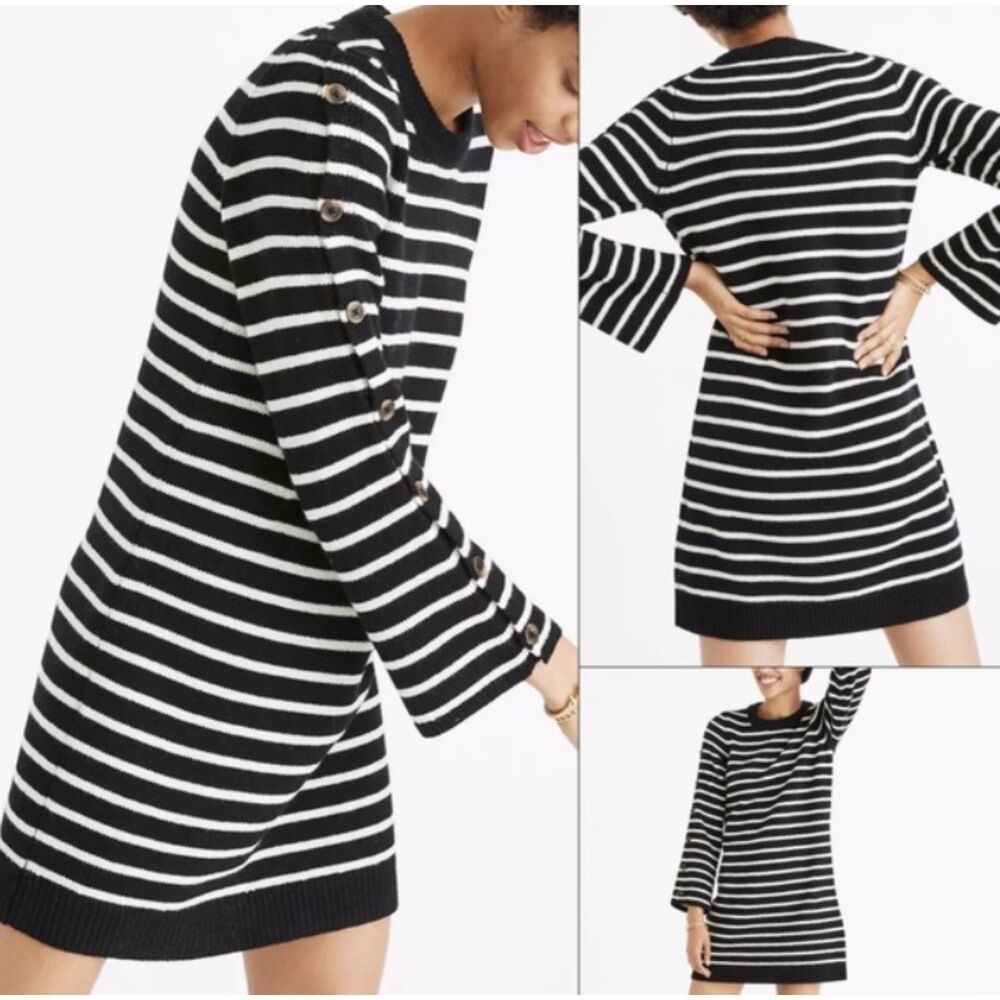 100% Wool Madewell Black and White Striped Knit Mini Dress